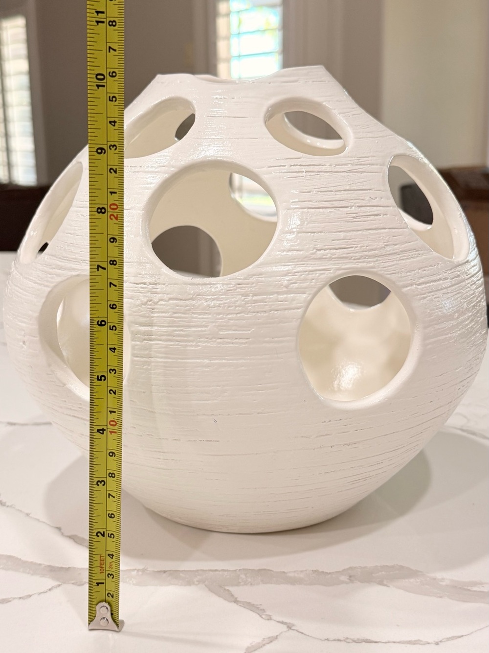 Portuguese Ceramic Cutout Decorative Sphere Vase White⁠ - Picture 4 of 5